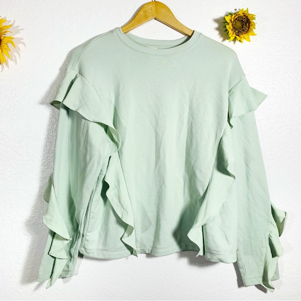 A New Day Mint Green Ruffle Oversized Sweatshirt Size Medium